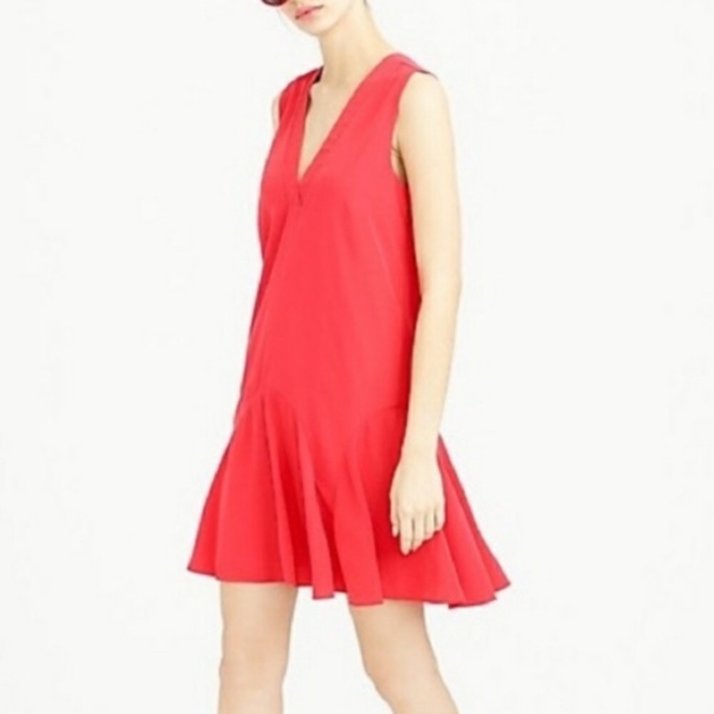 J. Crew Red Sleeveless Flounce Dress